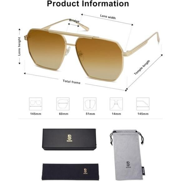 Oversized Square Polarized Sunglasses Retro Metal Frame UV400 Unisex Shades - Picture 5 of 6